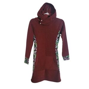 Youer Kind Apparel Burgundy Grid Fleece Cactus Floral Print Hoodie Dress Size XS